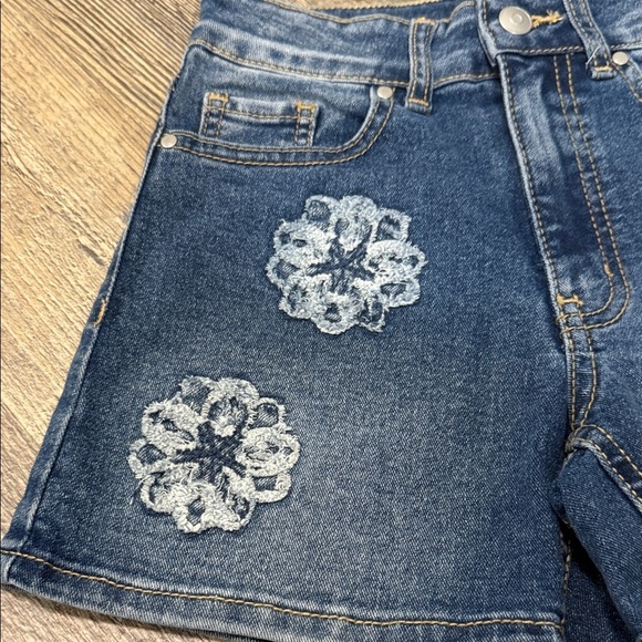 Wonder Nation Floral Embroidered Denim Shorts - Dark Blue and Light Blue - Picture 10 of 15